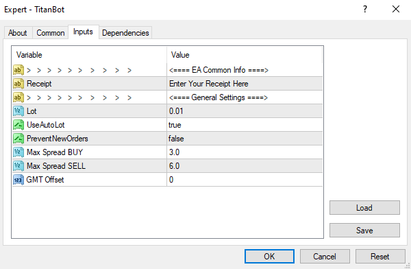 Titan inputs tab